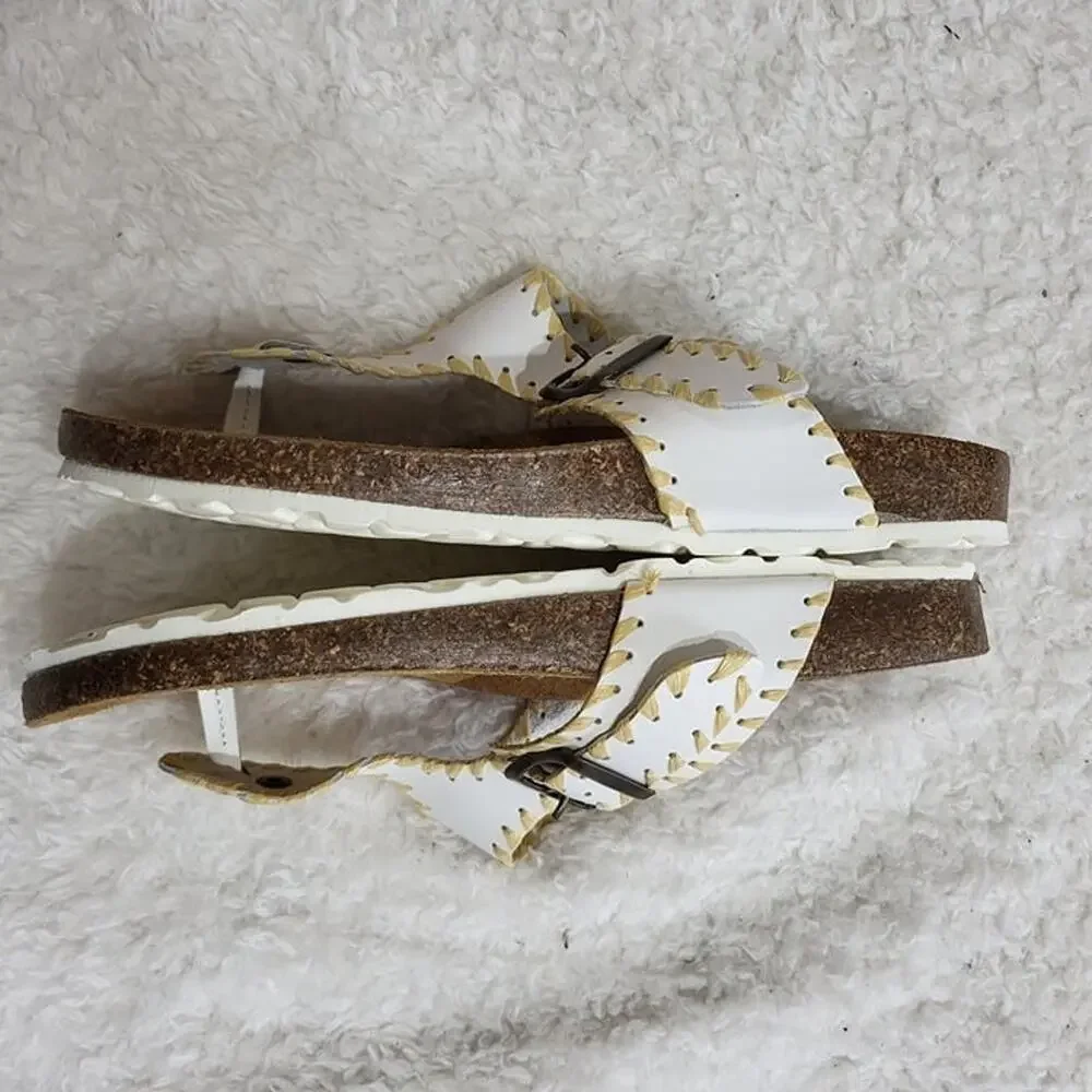 Giannetti made in Italy White Leather Raffia Trim cork Sandal Size  9.5
